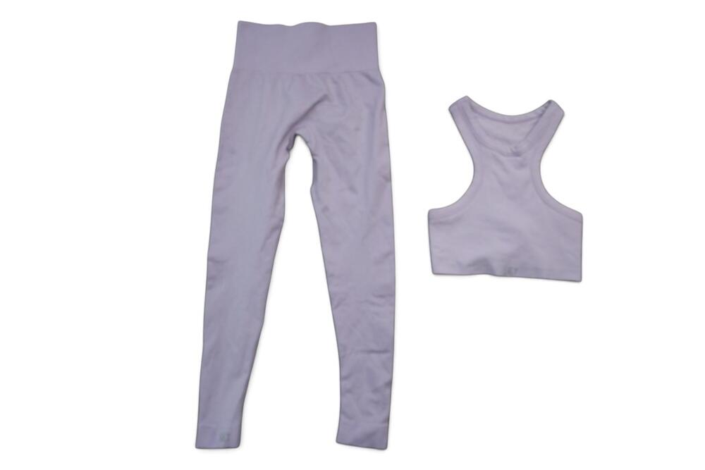 SET ACTIVE Outfit Set Womens S/M Purple Ribbed Tank Leggings High Waist Yoga